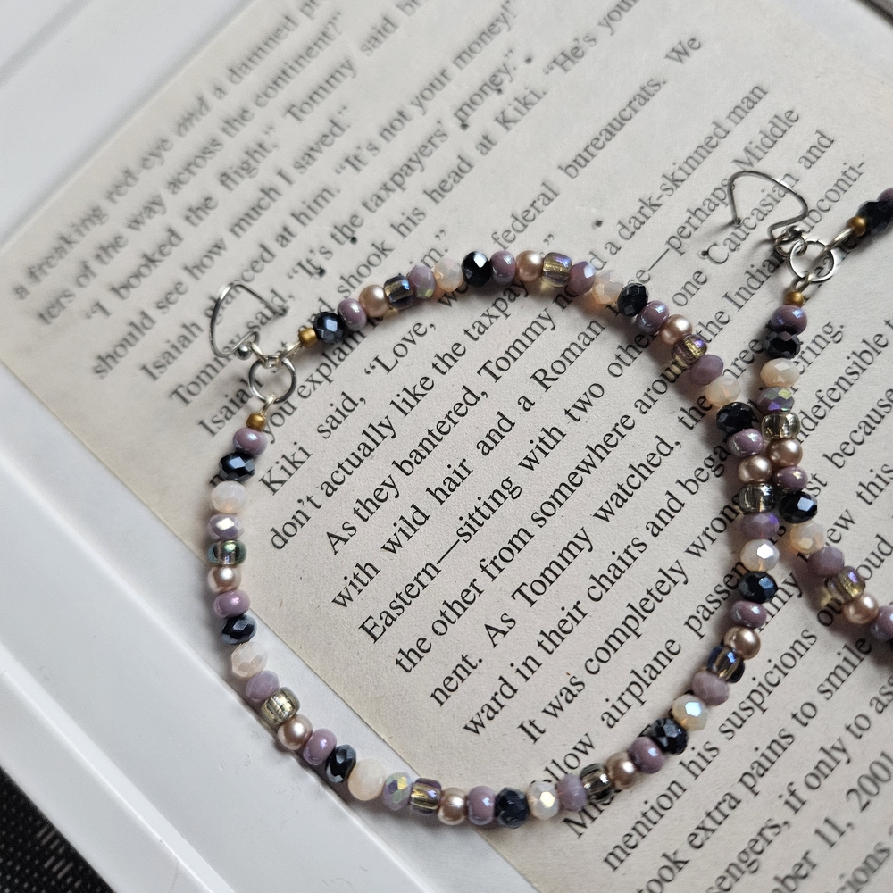 Multicolor Beaded Hoop Earrings — Purple, Pink & Gold Accent